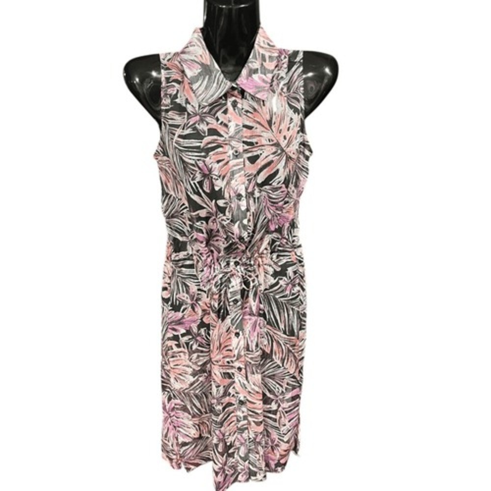 G by Giuliana Sheer Floral Print Collared 1/2 Button Swim Cover Up Sz XS NWOT